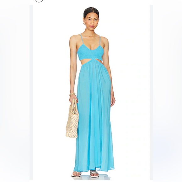 NWOT Indah X REVOLVE INNOCENCE CUTAWAY MAXI DRESS ocean blue Size Medium RUNS S - Picture 1 of 6